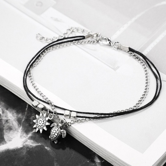 Hot Gothic Sister Layer Sun Silver Turtle Anklet - Picture 2 of 4